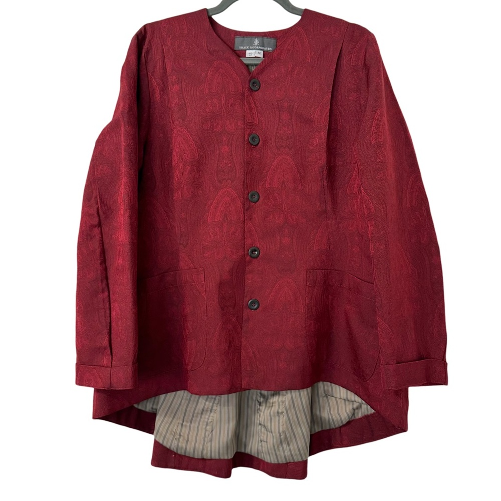 Vintage Shack Incorporated Lagenlook 100% Silk Button Down Red Shaket Women’s M‎